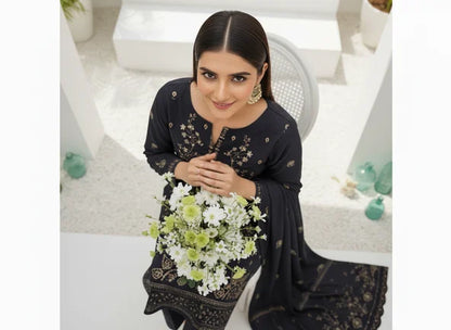 BLACK  DHANAK EMBROIDERED | 3 PIECE | UNSTITCHED | 4103