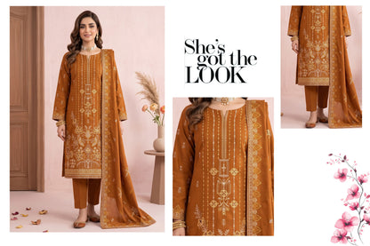 V511 DHANAK 3 PIECE EBROIDERED  (UNSTITCHED)