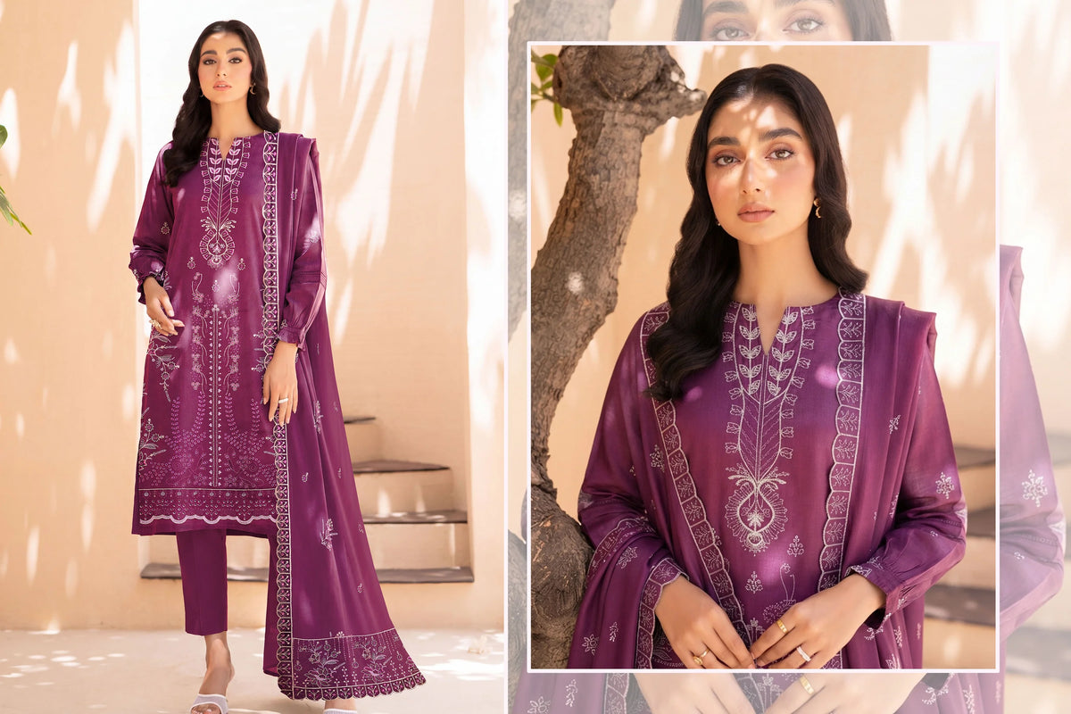 V512 DHANAK 3 PIECE EBROIDERED  (UNSTITCHED)