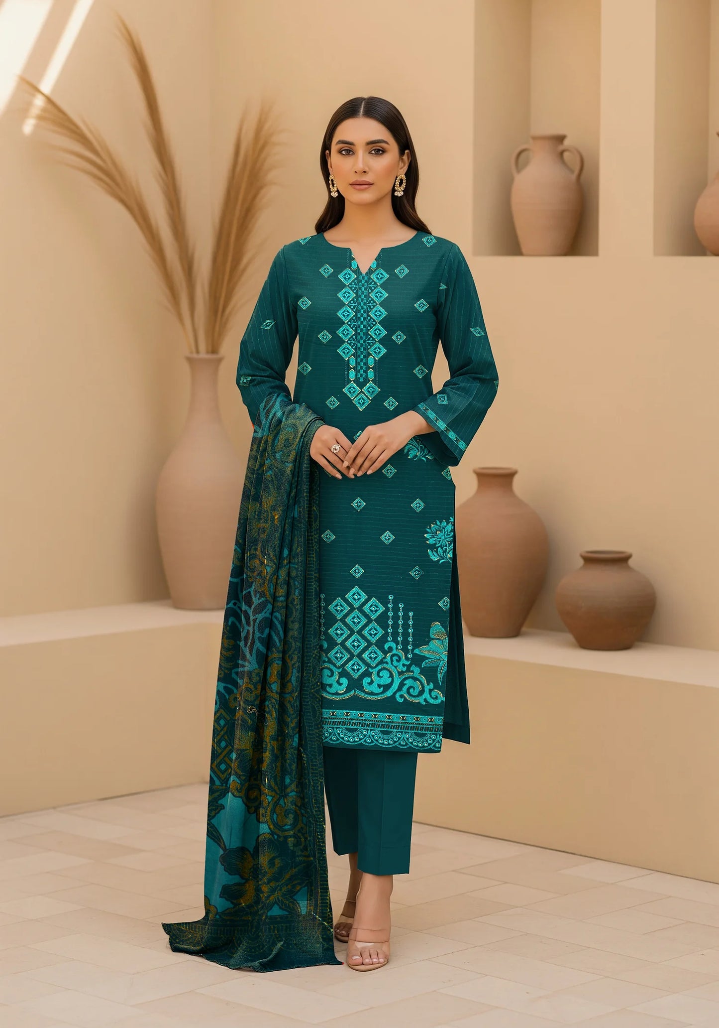 SEA BLUE DHANAK EMBROIDERED | PALACHI VELVET SHAWL | UNSTITCHED | 5101