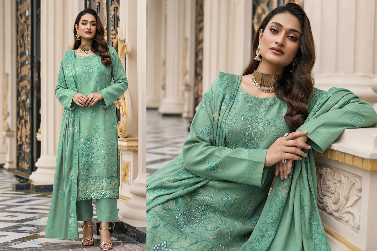 V513 DHANAK 3 PIECE EBROIDERED  (UNSTITCHED)