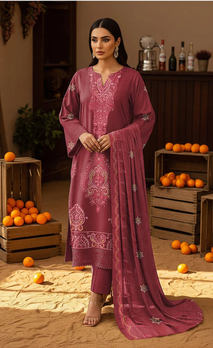 V510 DHANAK 3 PIECE EBROIDERED  (UNSTITCHED)
