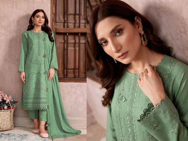 V506 DHANAK 3 PIECE EBROIDERED  (UNSTITCHED)