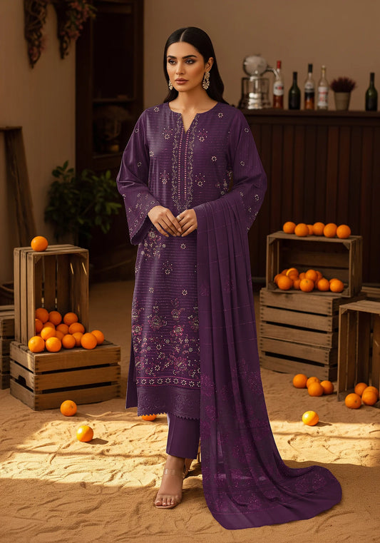 PURPLE DHANAK EMBROIDERED | BAROSHA DUPATTA  | UNSTITCHED | 4605