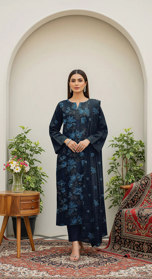 BLUE DARK DHANAK EMBROIDERED | 3 PIECE | UNSTITCHED | 380c