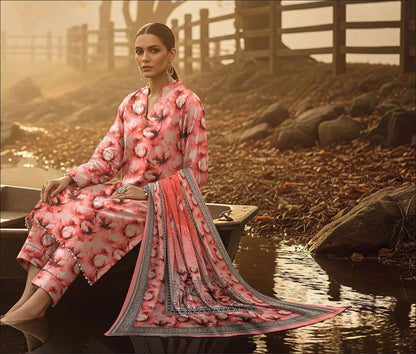 CANDY PINK PRINTED KARANDI | ALLOVER | UNSTITCHED | 3 PIECE | 4509