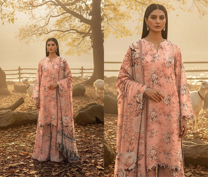 MELON PINK PRINTED KARANDI | ALLOVER | UNSTITCHED | 3 PIECE | 4501