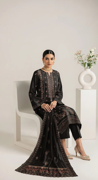 BLACK DHANAK EMBROIDERED | 3 PIECE | UNSTITCHED | 4203