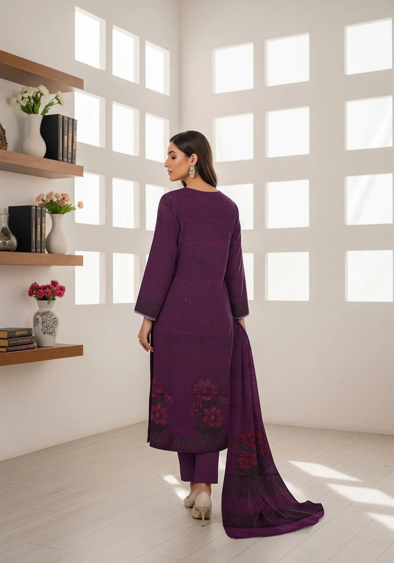 PURPLE JAQUARD DHANAK | VELVET APLAC | 3 PIECE | 4405