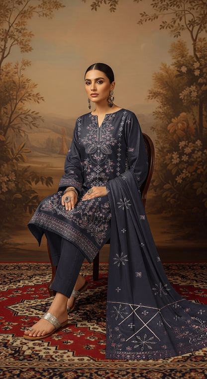 NAVY BLUE  DHANAK EMBROIDERED | 3 PIECE | UNSTITCHED | 4006