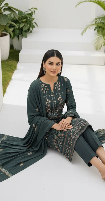 ZINK BLUE  DHANAK EMBROIDERED | 3 PIECE | UNSTITCHED | 4101
