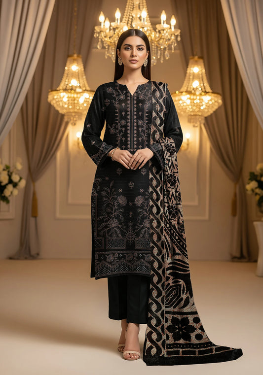BLACK DHANAK EMBROIDERED | PALACHI VELVET SHAWL | UNSTITCHED | 4802
