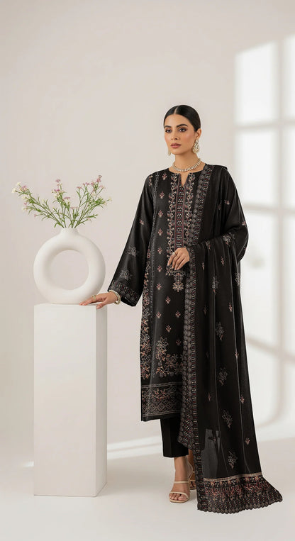 BLACK DHANAK EMBROIDERED | 3 PIECE | UNSTITCHED | 4203