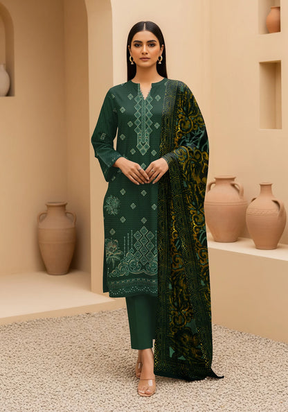 GREEN DARK DHANAK EMBROIDERED | PALACHI VELVET SHAWL | UNSTITCHED | 5101