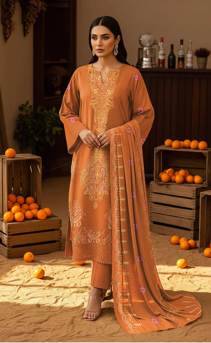 V510 DHANAK 3 PIECE EBROIDERED  (UNSTITCHED)