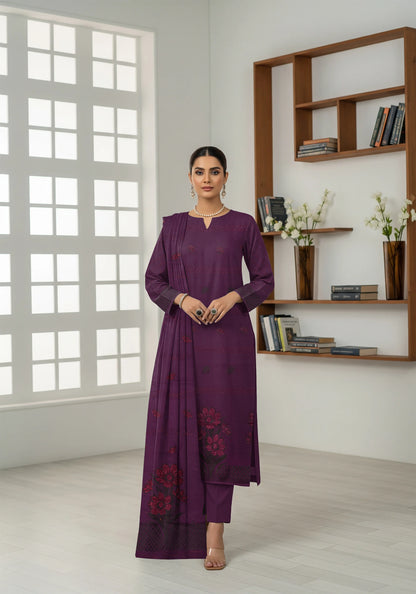 PURPLE JAQUARD DHANAK | VELVET APLAC | 3 PIECE | 4405