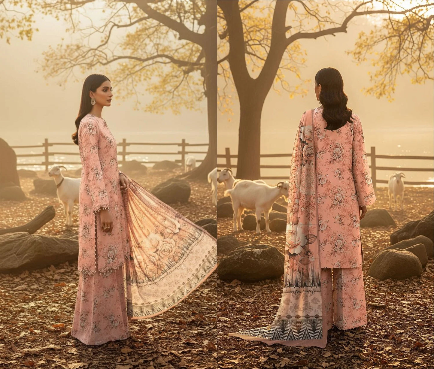 MELON PINK PRINTED KARANDI | ALLOVER | UNSTITCHED | 3 PIECE | 4501