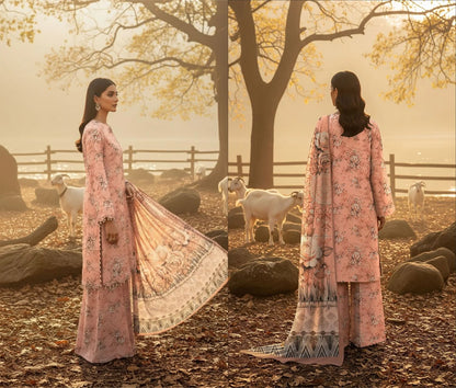 MELON PINK PRINTED KARANDI | ALLOVER | UNSTITCHED | 3 PIECE | 4501