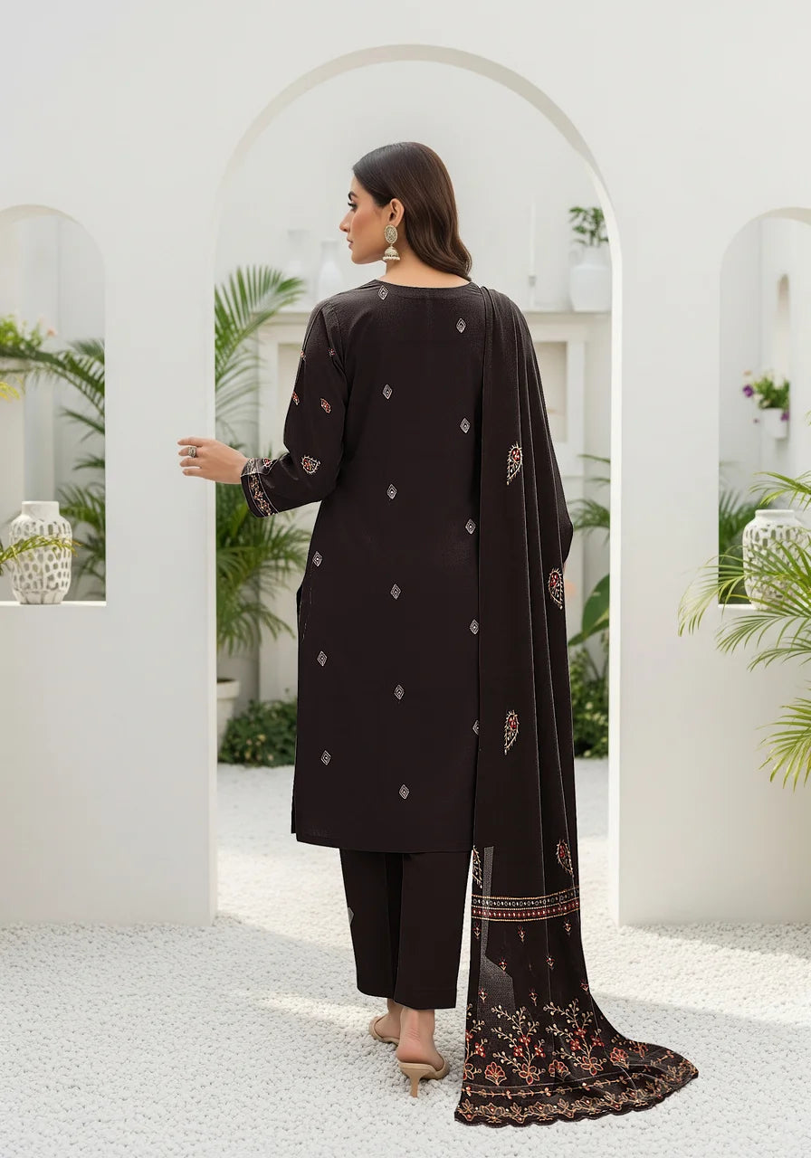 BLACK  DHANAK EMBROIDERED | 3 PIECE | UNSTITCHED | 4103