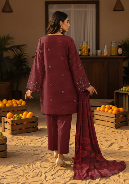 MAROON DHANAK EMBROIDERED | BAROSHA DUPATTA  | UNSTITCHED | 4603