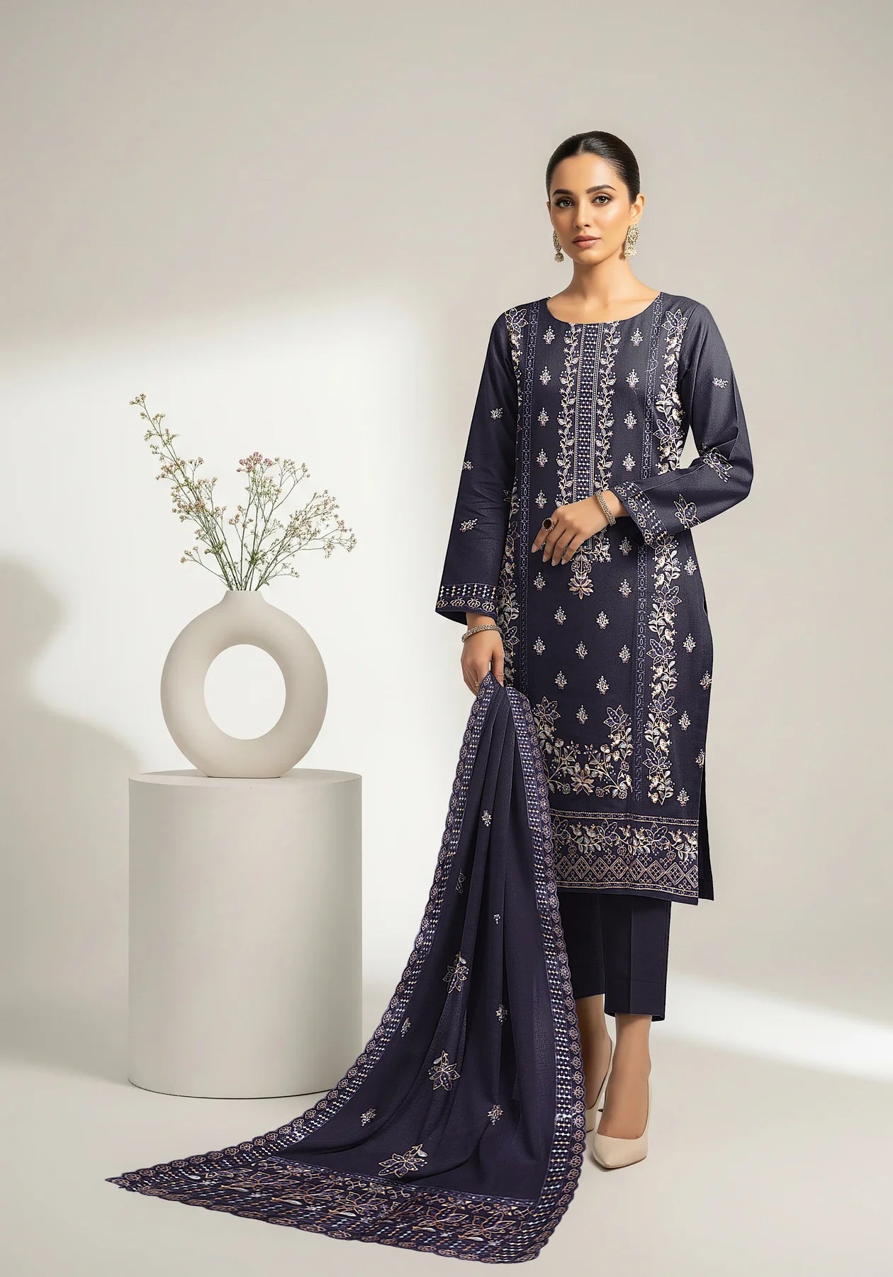 BLUE NAVY DHANAK EMBROIDERED | 3 PIECE | UNSTITCHED | 4206