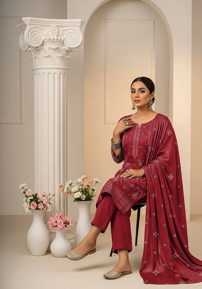 MAROON DHANAK EMBROIDERED | 3 PIECE | UNSTITCHED | 3904