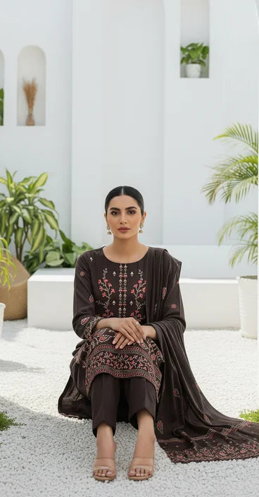 BLACK  DHANAK EMBROIDERED | 3 PIECE | UNSTITCHED | 4103