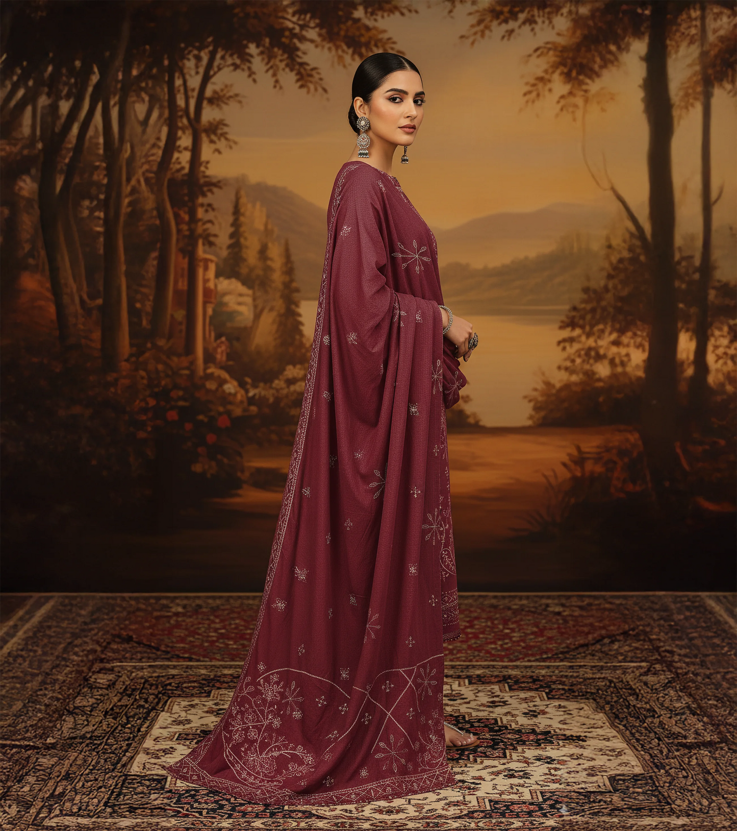 MAROON DHANAK EMBROIDERED | 3 PIECE | UNSTITCHED | 4003