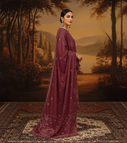 MAROON DHANAK EMBROIDERED | 3 PIECE | UNSTITCHED | 4003