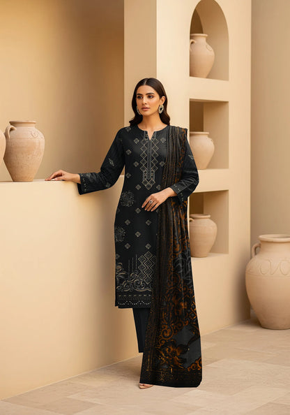 BLACK DHANAK EMBROIDERED | PALACHI VELVET SHAWL | UNSTITCHED | 5102