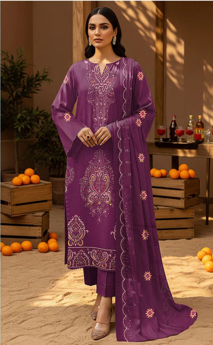 V510 DHANAK 3 PIECE EBROIDERED  (UNSTITCHED)