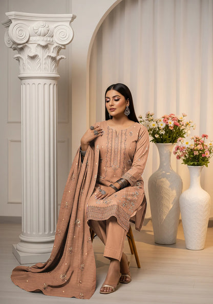 BEIGE DHANAK EMBROIDERED | 3 PIECE | UNSTITCHED | 3903