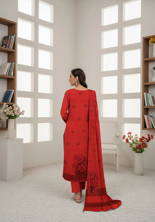 RED JAQUARD DHANAK | VELVET APLAC | 3 PIECE | 4403