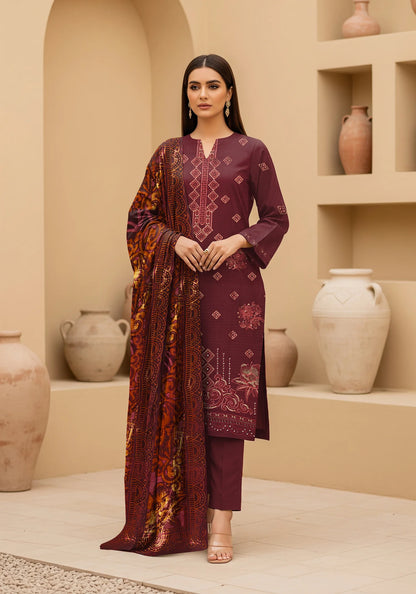 MAROON DARK DHANAK EMBROIDERED | PALACHI VELVET SHAWL | UNSTITCHED | 5103