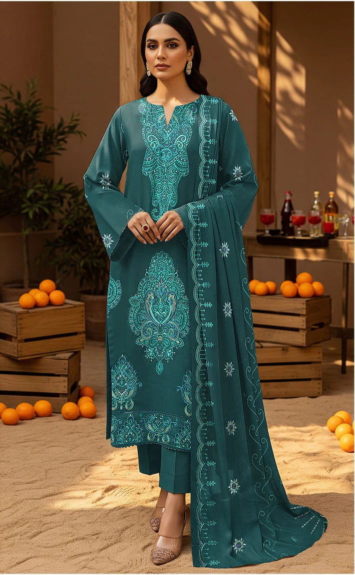 V510 DHANAK 3 PIECE EBROIDERED  (UNSTITCHED)