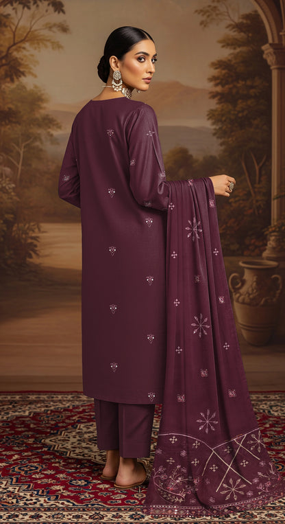 MAGENTA  DHANAK EMBROIDERED | 3 PIECE | UNSTITCHED | 4005