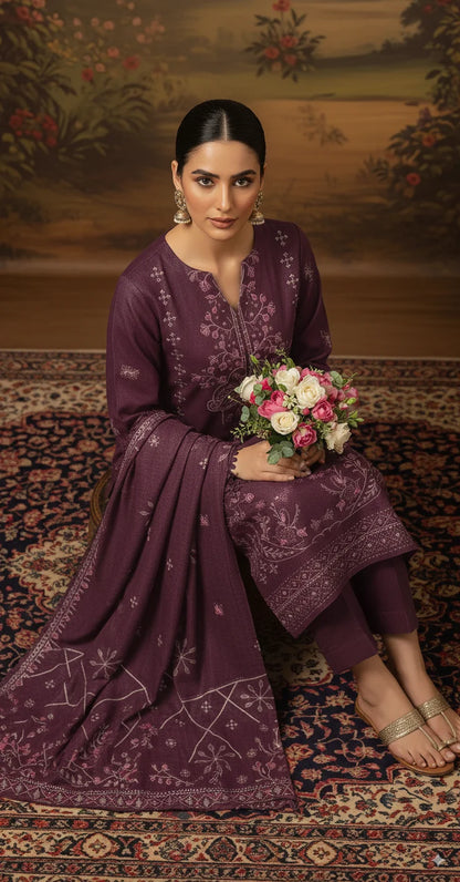 MAGENTA  DHANAK EMBROIDERED | 3 PIECE | UNSTITCHED | 4005
