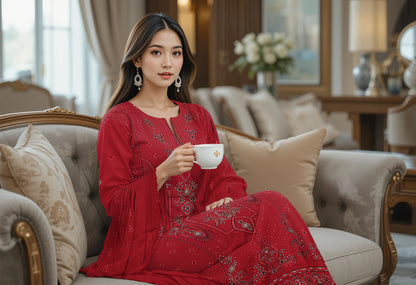RED VISCOSE EMBROIDERED | 3 PIECE | UNSTITCHED | 320Y