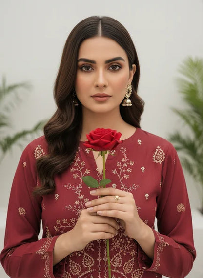 MAROON DHANAK EMBROIDERED | 3 PIECE | UNSTITCHED | 4105