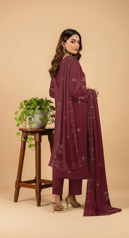 MAROON DHANAK EMBROIDERED | 3 PIECE | UNSTITCHED | 4302