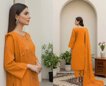 MUSTARD GOLD DHANAK EMBROIDERED | 3 PIECE | UNSTITCHED | 380Z