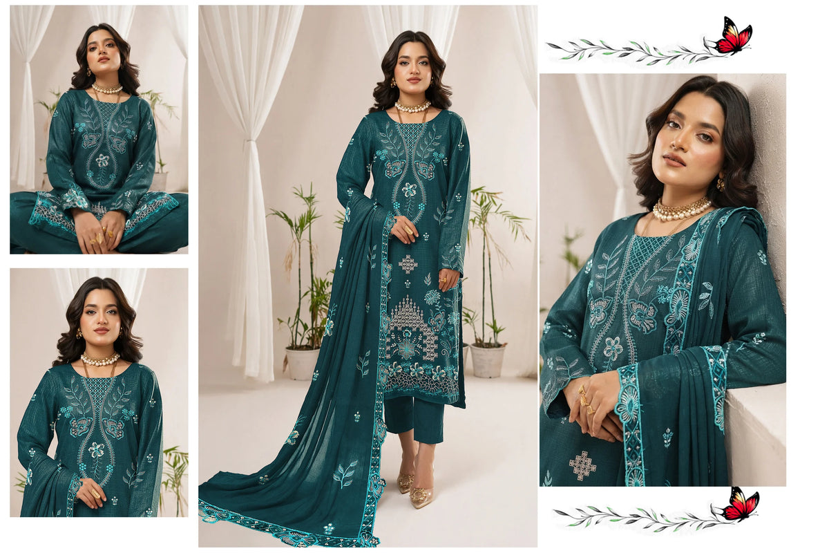 V508 DHANAK 3 PIECE EBROIDERED  (UNSTITCHED)