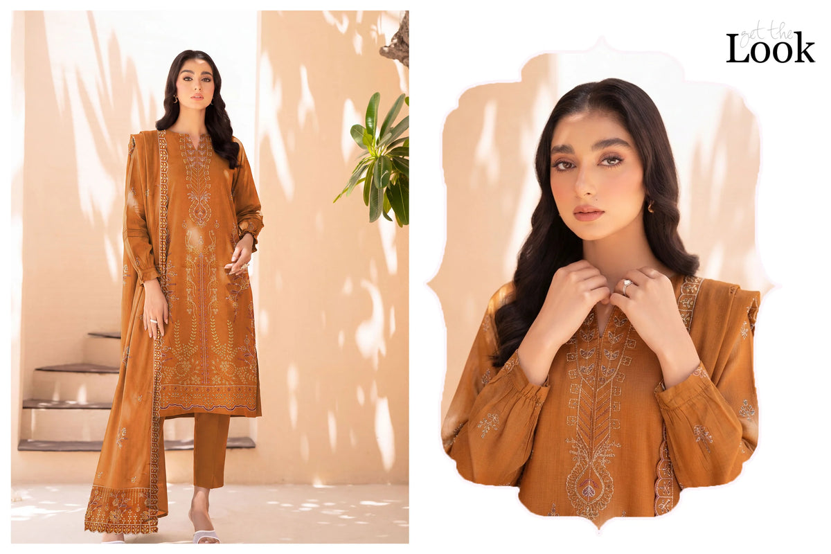 V512 DHANAK 3 PIECE EBROIDERED  (UNSTITCHED)