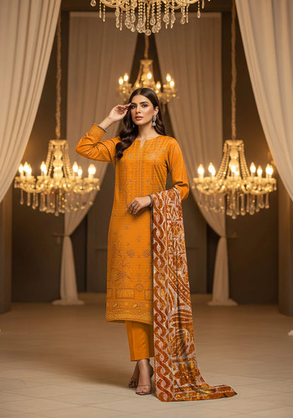 MUSTARD DHANAK EMBROIDERED | PALACHI VELVET SHAWL | UNSTITCHED | 4805