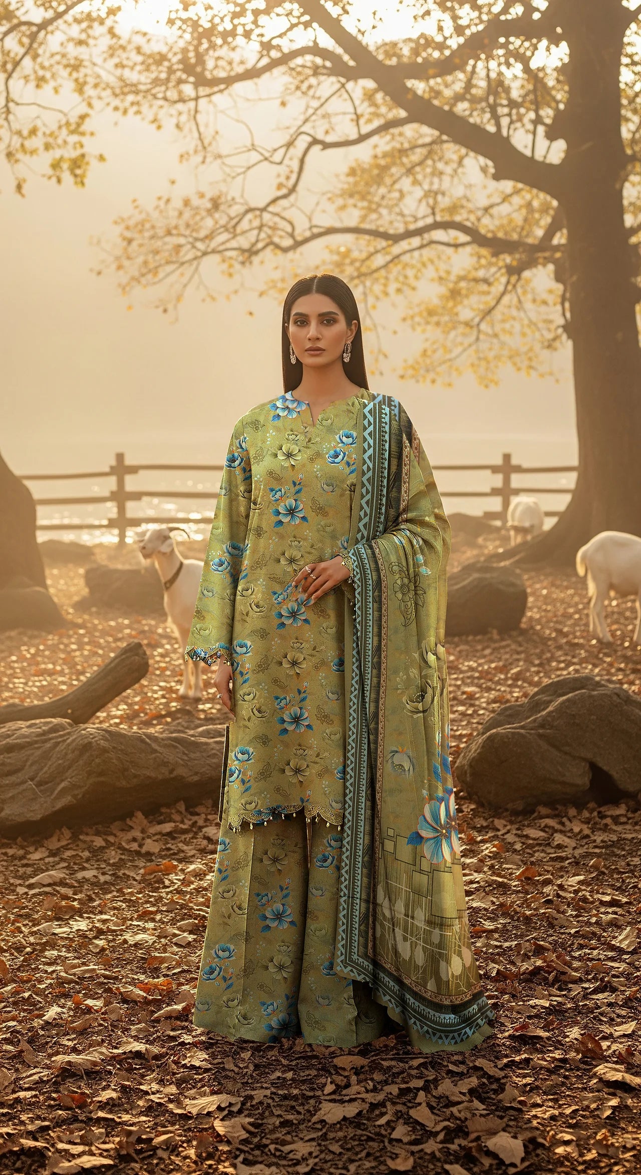 OLIVE GREEN PRINTED KARANDI | ALLOVER | UNSTITCHED | 3 PIECE | 4506