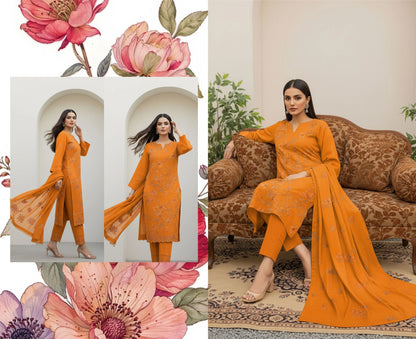 MUSTARD GOLD DHANAK EMBROIDERED | 3 PIECE | UNSTITCHED | 380Z