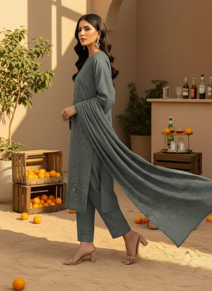 GREY DHANAK EMBROIDERED | BAROSHA DUPATTA  | UNSTITCHED | 4606