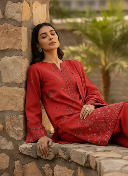 RED DHANAK EMBROIDERED | BAROSHA DUPATTA  | UNSTITCHED | 4602