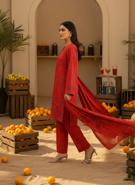 RED DHANAK EMBROIDERED | BAROSHA DUPATTA  | UNSTITCHED | 4602