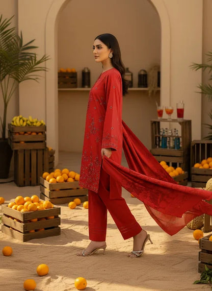 RED DHANAK EMBROIDERED | BAROSHA DUPATTA  | UNSTITCHED | 4602